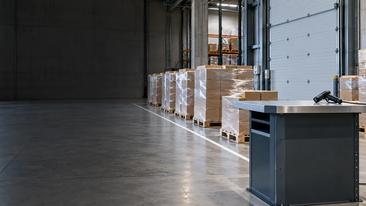 Poste de réception de marchandises vide dans un entrepôt